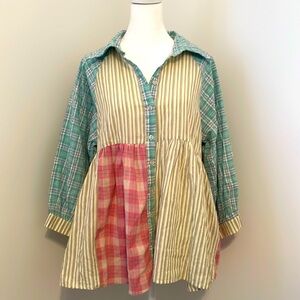Plaid Boho Collared Button Up Blouse